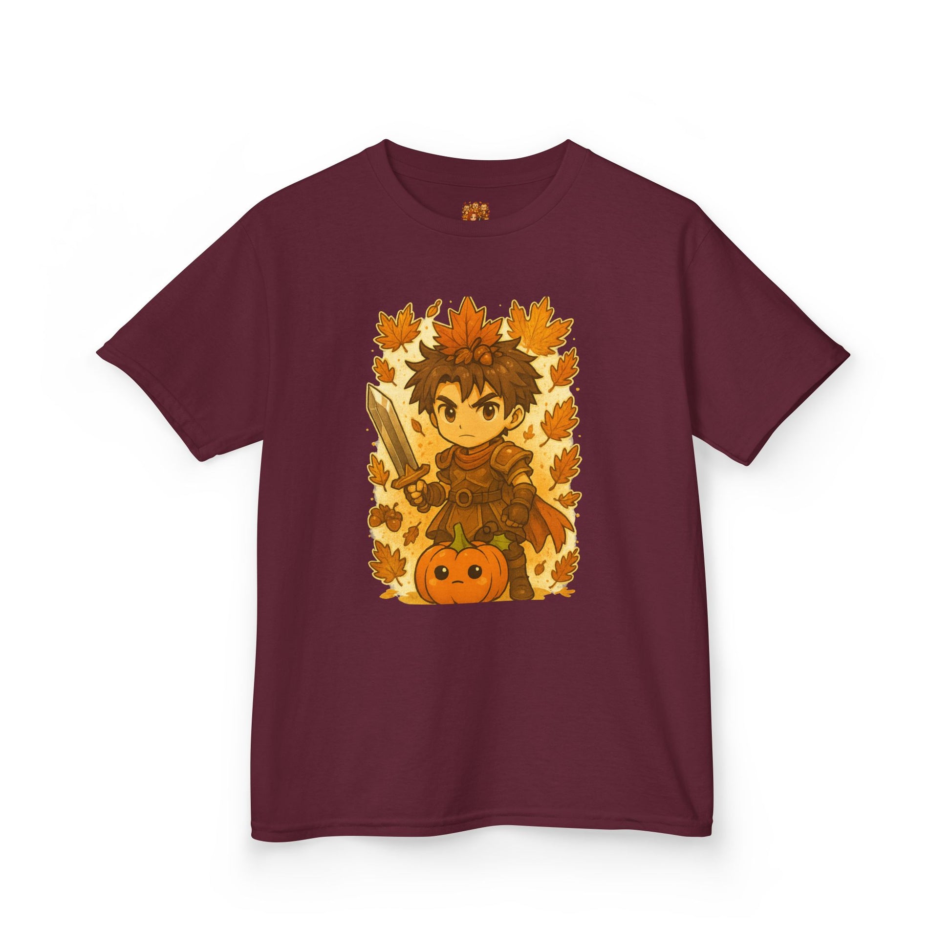 Kawaii anime warrior strijder kids shirt herfst maron. Bedrukking aan voorkant