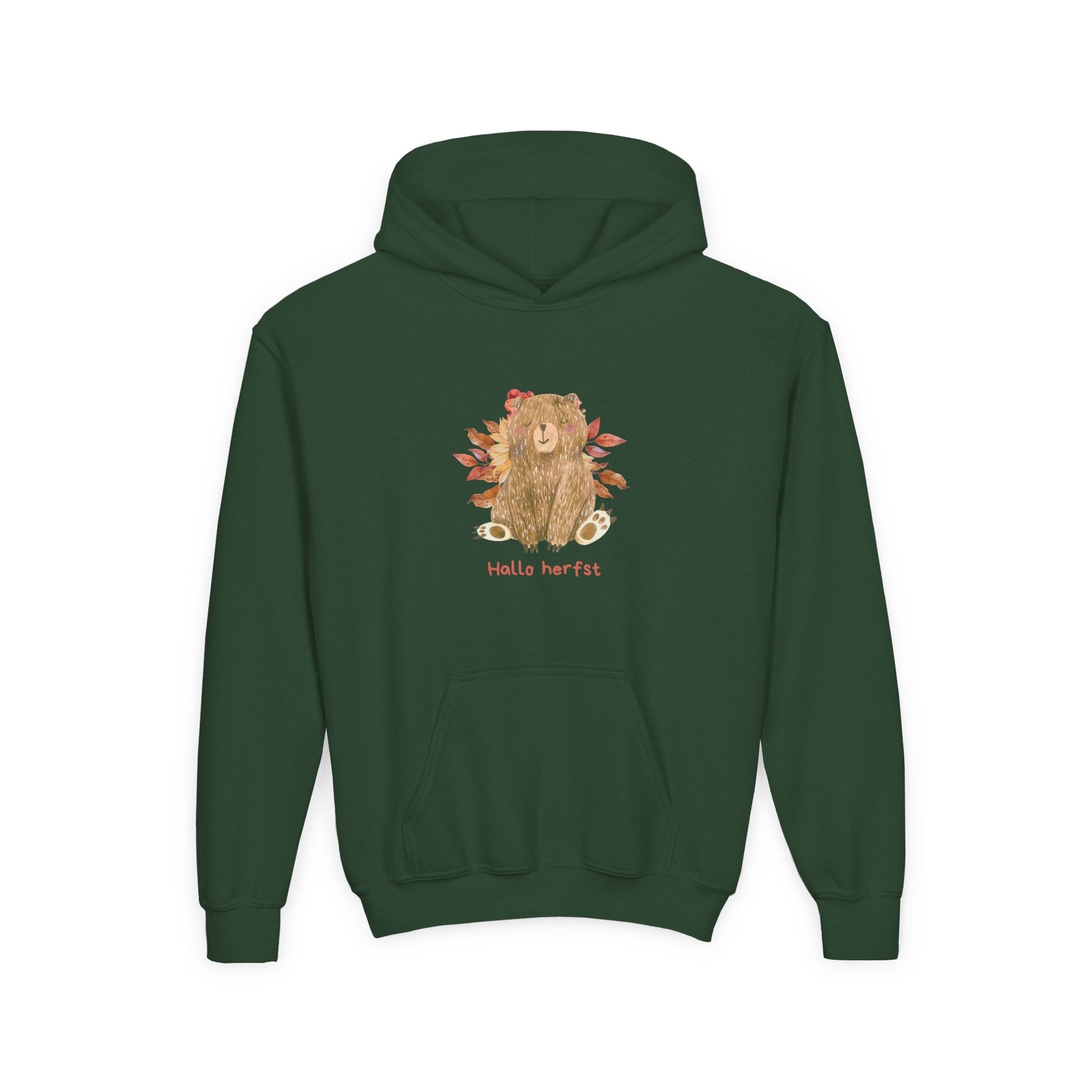 Kids Hoodie Hallo herfst beer Military Green