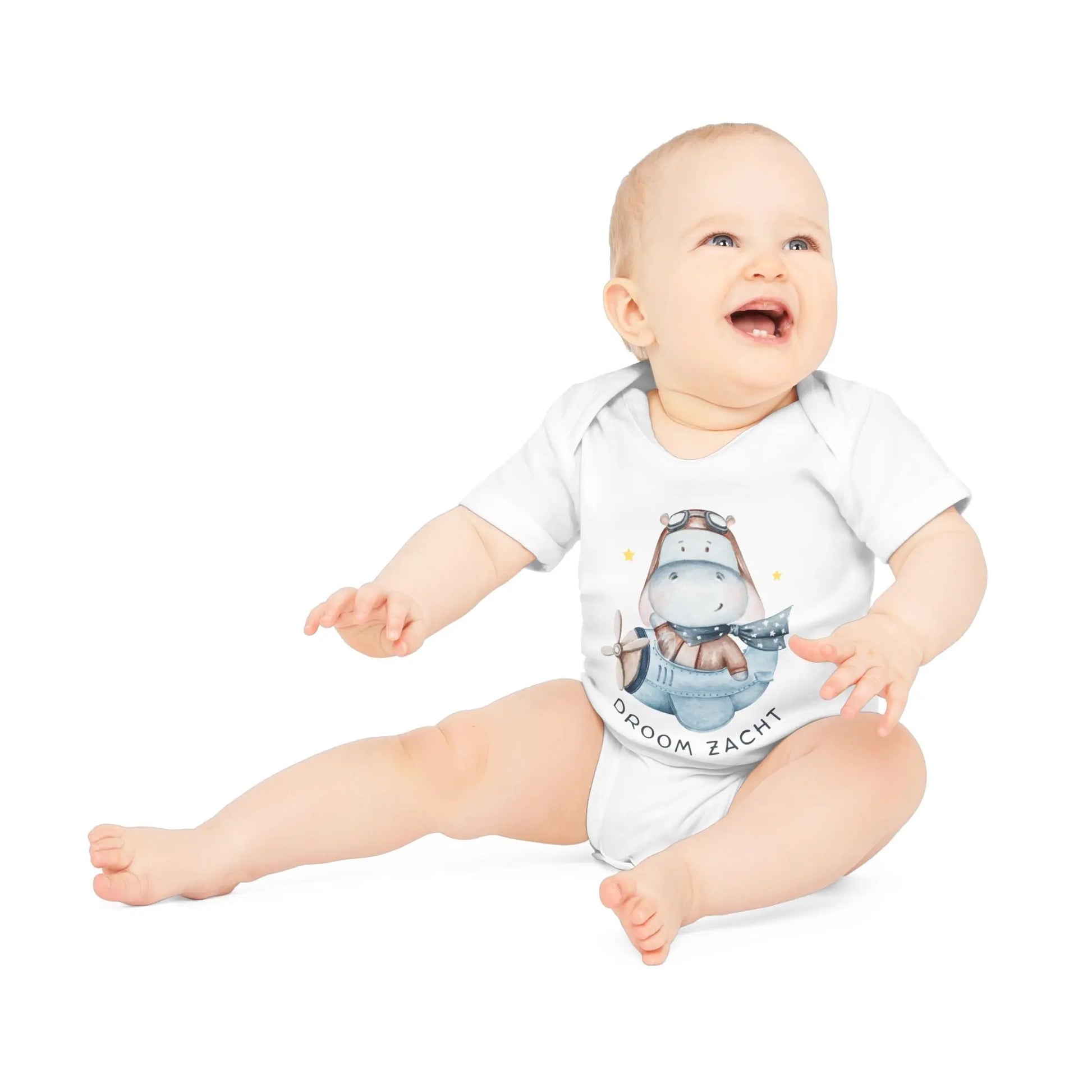 Nijlpaard Droom Zacht Romper – Babyromper met Vliegend Nijlpaard | Biokatoen in 4 Kleuren Printify