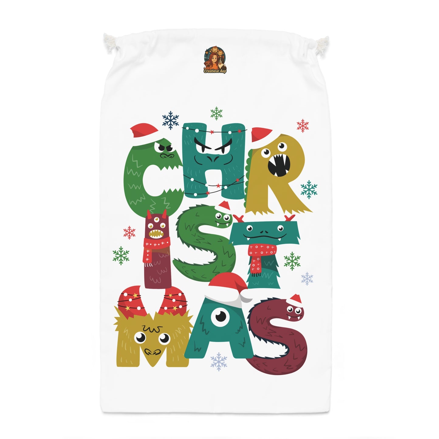 🎄 Kerst Cadeau Zak – Christmas Monster Letters (55 × 85 cm)