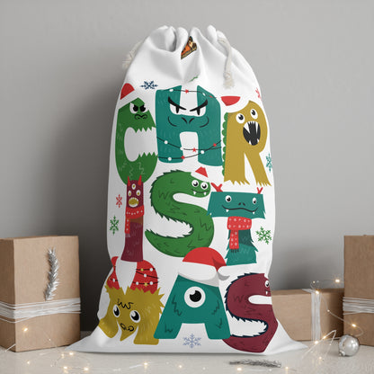🎄 Kerst Cadeau Zak – Christmas Monster Letters (55 × 85 cm)
