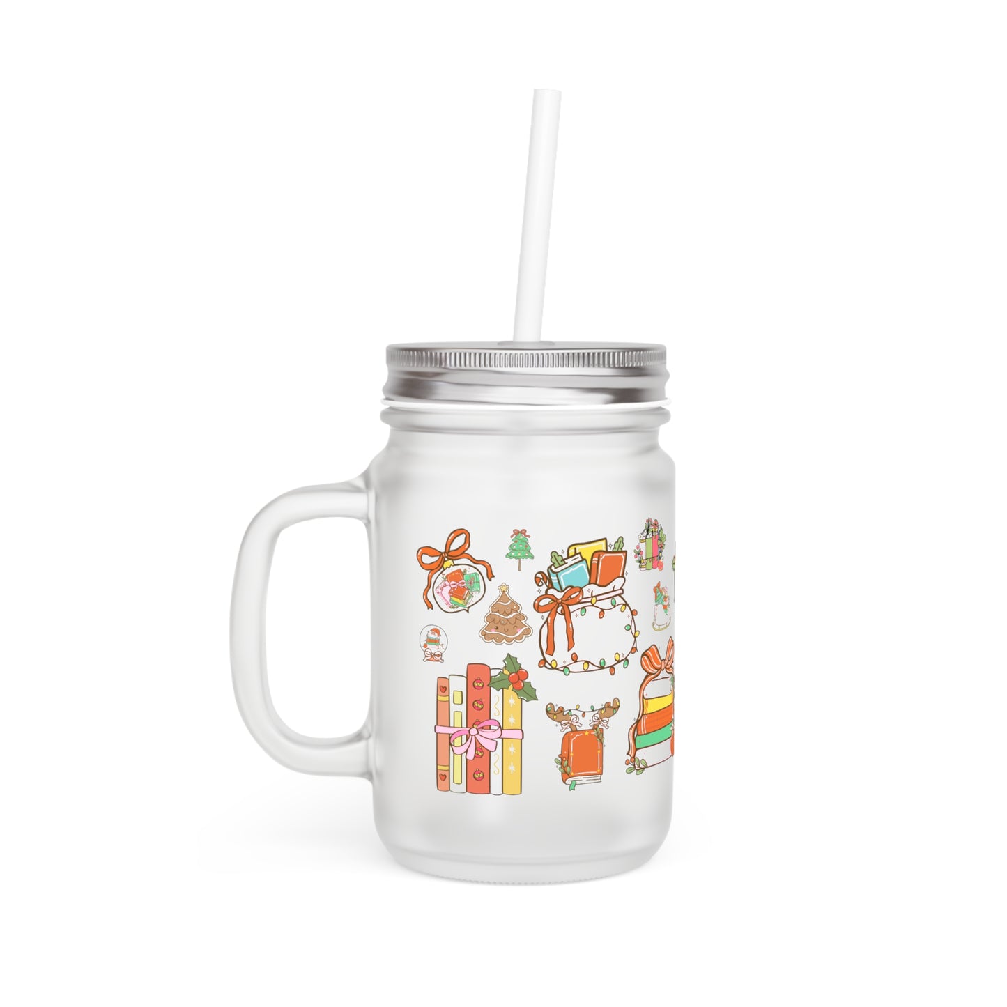 🎄 BookLover – Kerst Mason Jar (12oz / Frosted Glass)