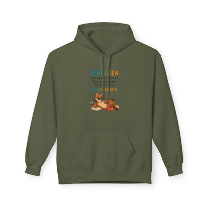 Hoodie humor verboden over mij te dromen Military Green voorkant. Hoodie met capuchon en trekkoord, buidelzak. met bedrukking humor