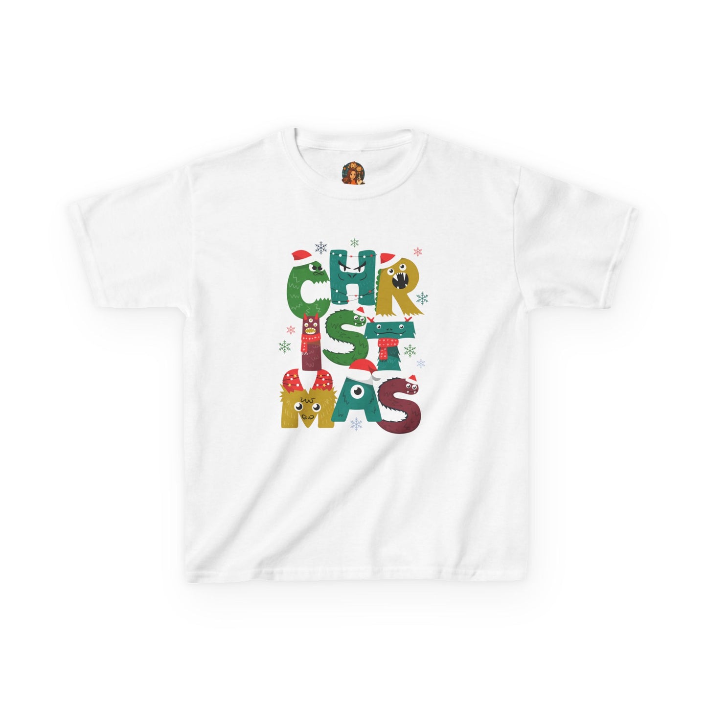 Kinder T-Shirt – Christmas Monster – Kerst 2025 – XS t/m XL – Forest Green / Maroon / White / Sport Grey