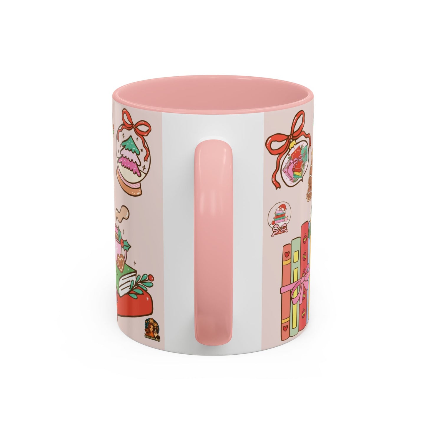 Kerst Mok – Christmas Booklover (330 ml) – Witte keramiek mok met gekleurde binnenkant & oor