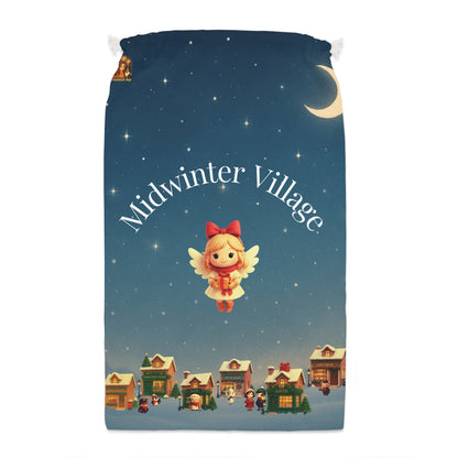 Kerstman Cadeau Zak – Midwinter Village – 55 x 85 cm – Luxe Cadeauzak met Koordsluiting