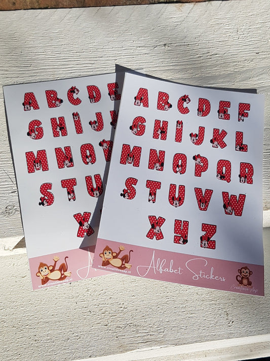 Schattige Mini Mouse Alfabet Stickers - 11 x 16 cm - Glans of Mat Afwerking - 26 Stickers per Vel