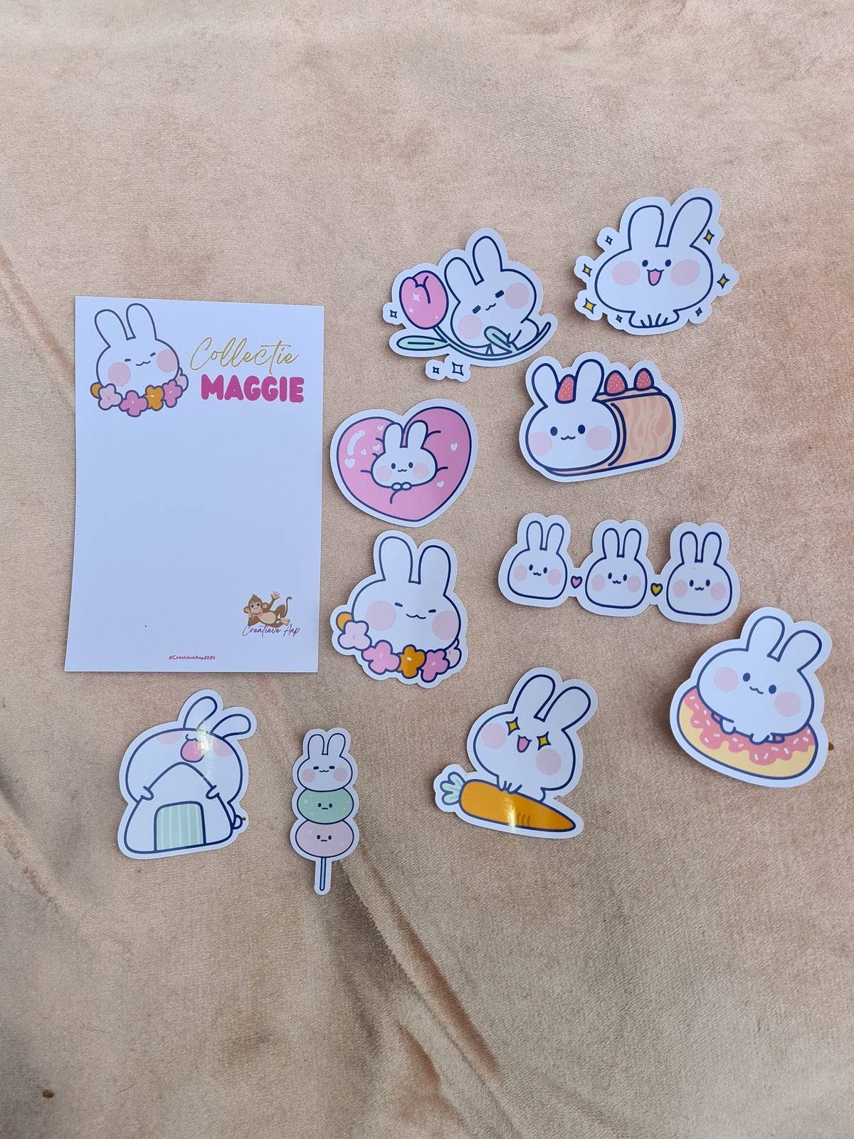 Maggie Kawaii Witte Konijn Sticker Set - Set van 10 - Collectie Maggie