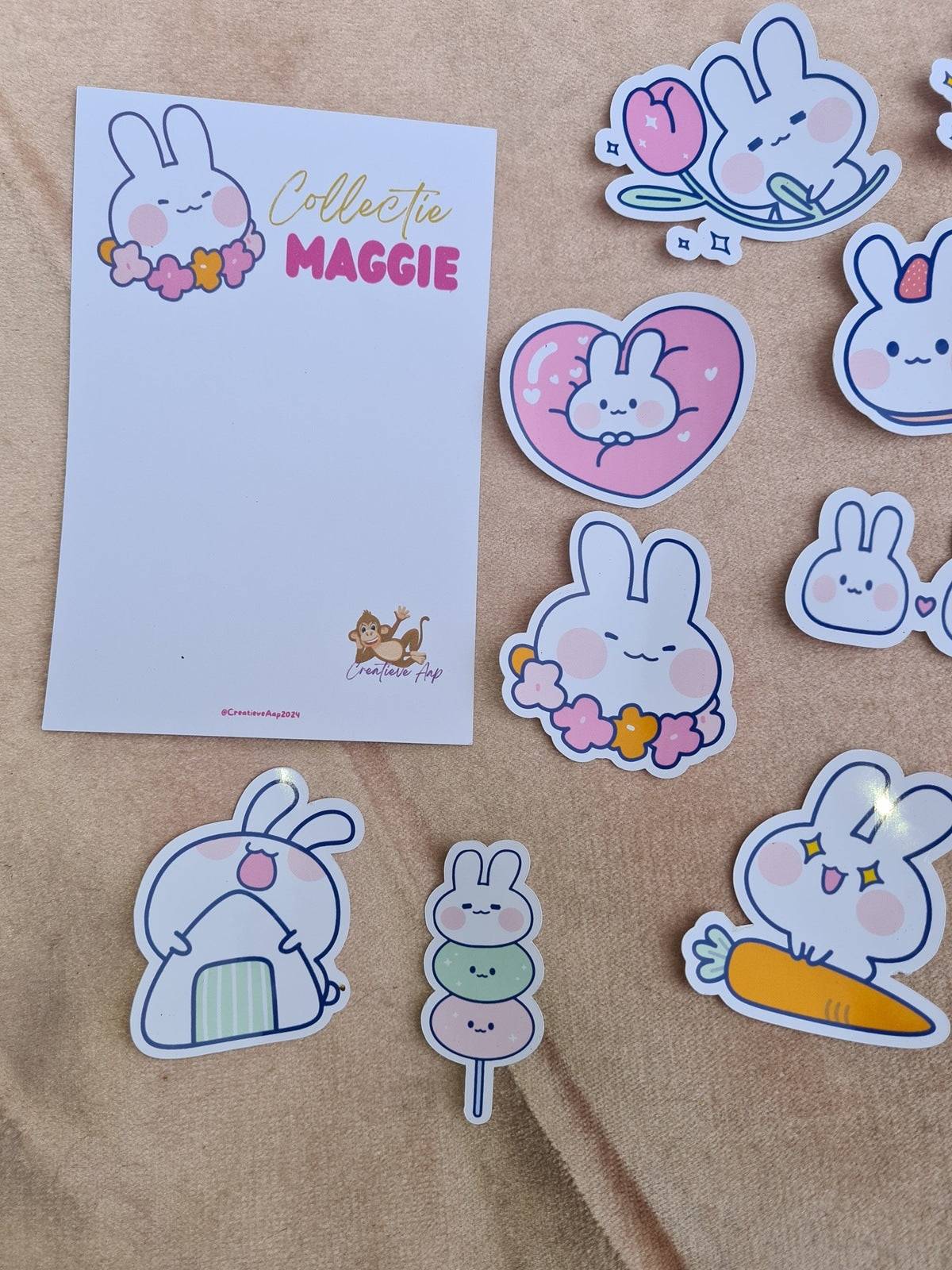 Maggie Kawaii Witte Konijn Sticker Set - Set van 10 - Collectie Maggie