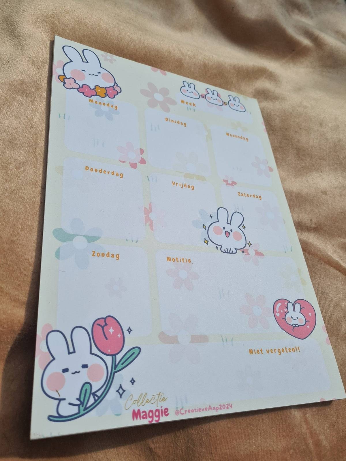 Maggie Kawaii Witte Konijn Week Planner - A4 Formaat - Maandag t/m Zondag - Collectie Maggie