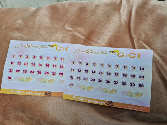 GiGi Maand Nummering Planner Stickers - Set van 34 - Paars en Roze Glans en Matte - Kawaii Bezige Bij Collectie