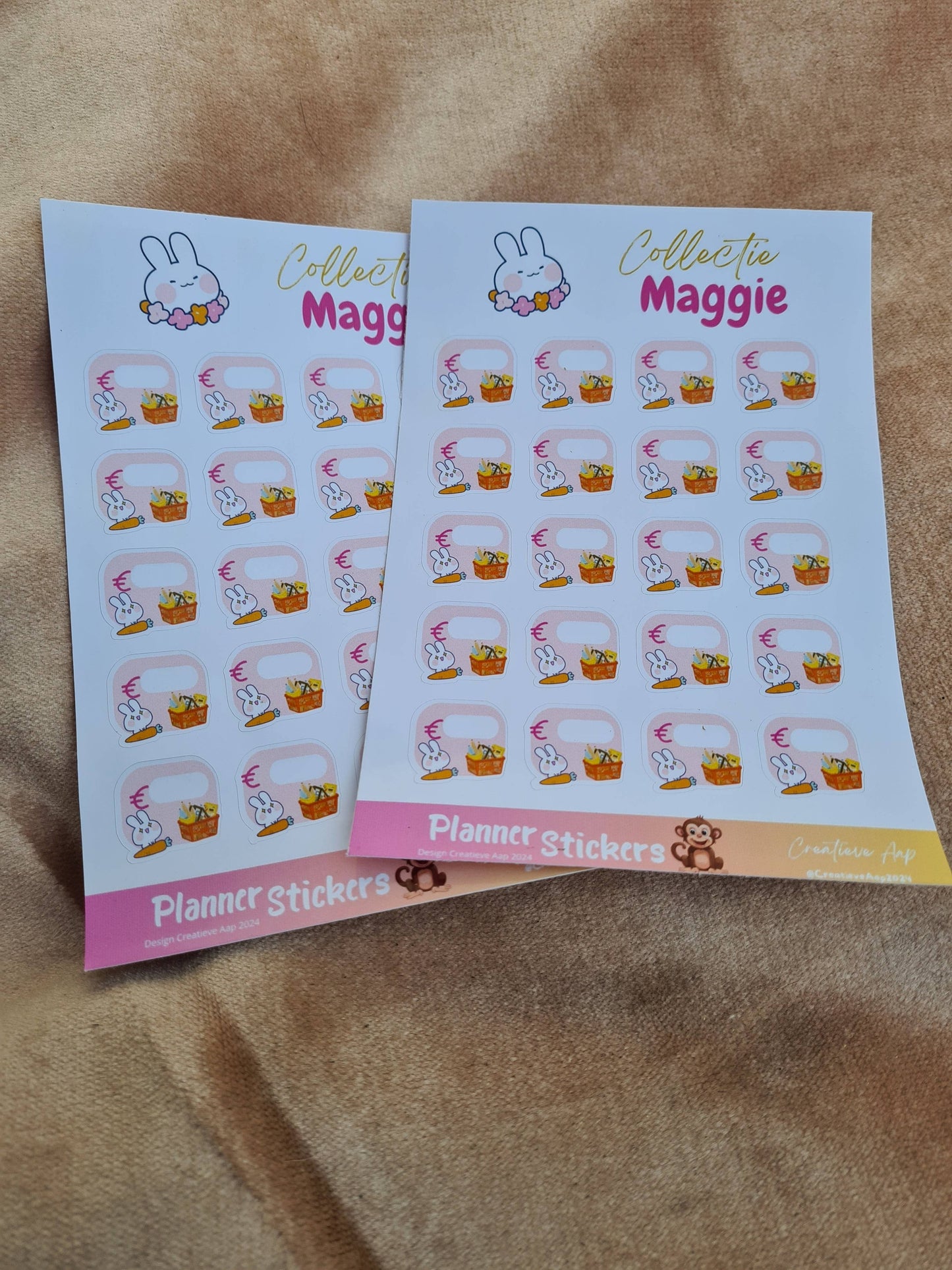 Planner Stickers - Maggie Collectie - Vrolijke Kawaii Witte Konijn - Formaat Stickervel 11 x 16 cm - 20 Stickers per Vel - Creatieve Aap