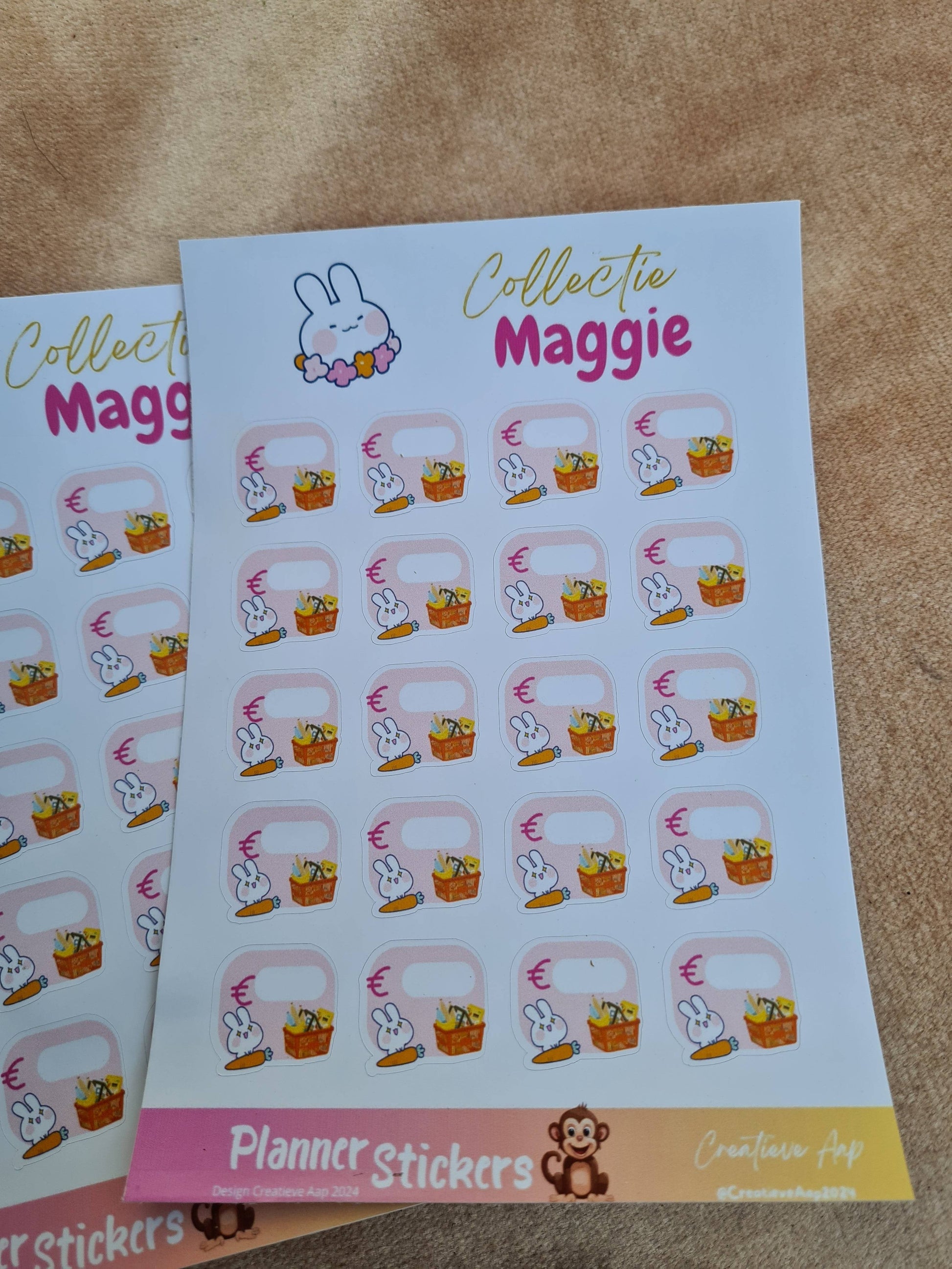 Planner Stickers - Maggie Collectie - Vrolijke Kawaii Witte Konijn - Formaat Stickervel 11 x 16 cm - 20 Stickers per Vel - Creatieve Aap