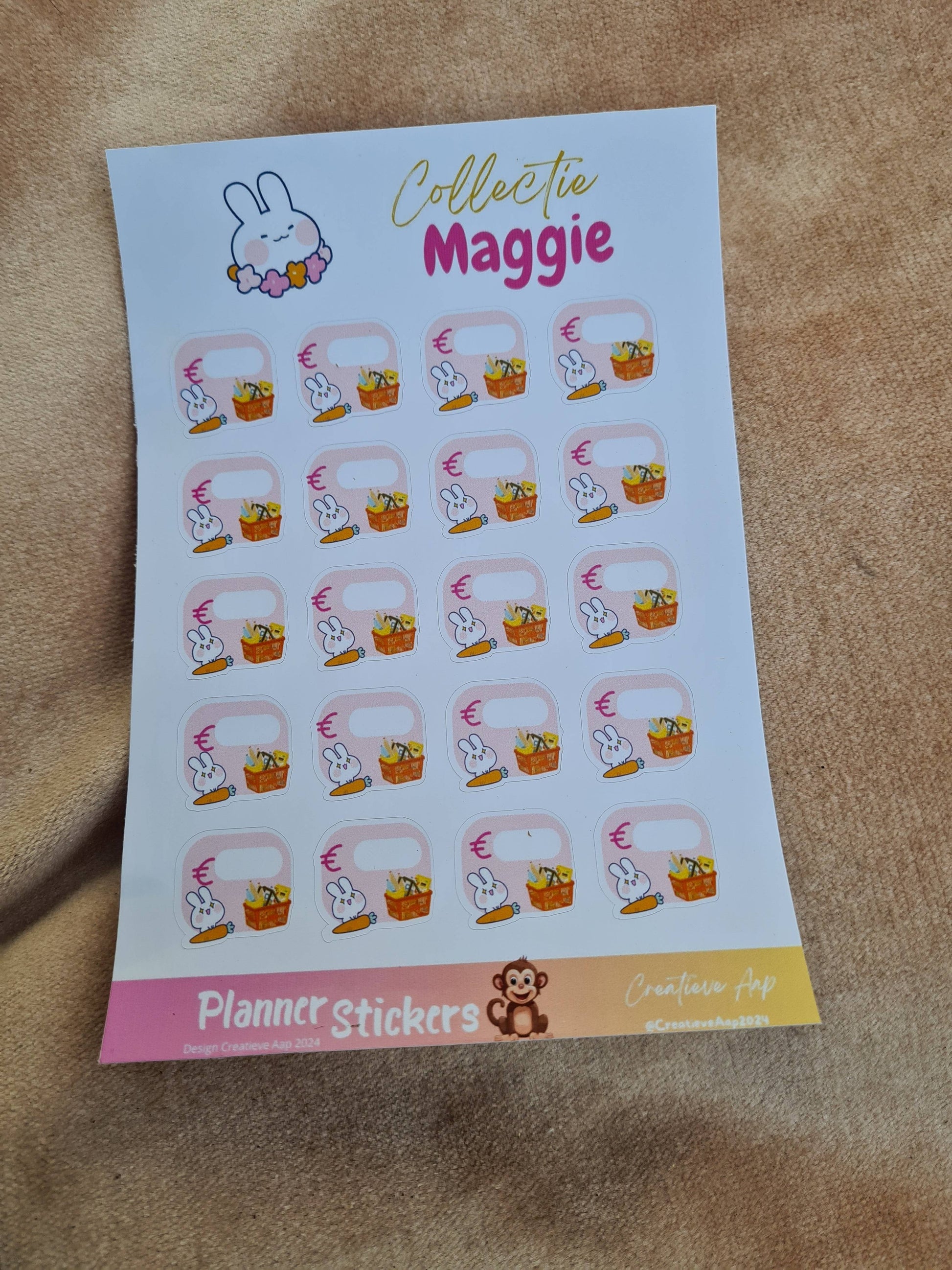 Planner Stickers - Maggie Collectie - Vrolijke Kawaii Witte Konijn - Formaat Stickervel 11 x 16 cm - 20 Stickers per Vel - Creatieve Aap