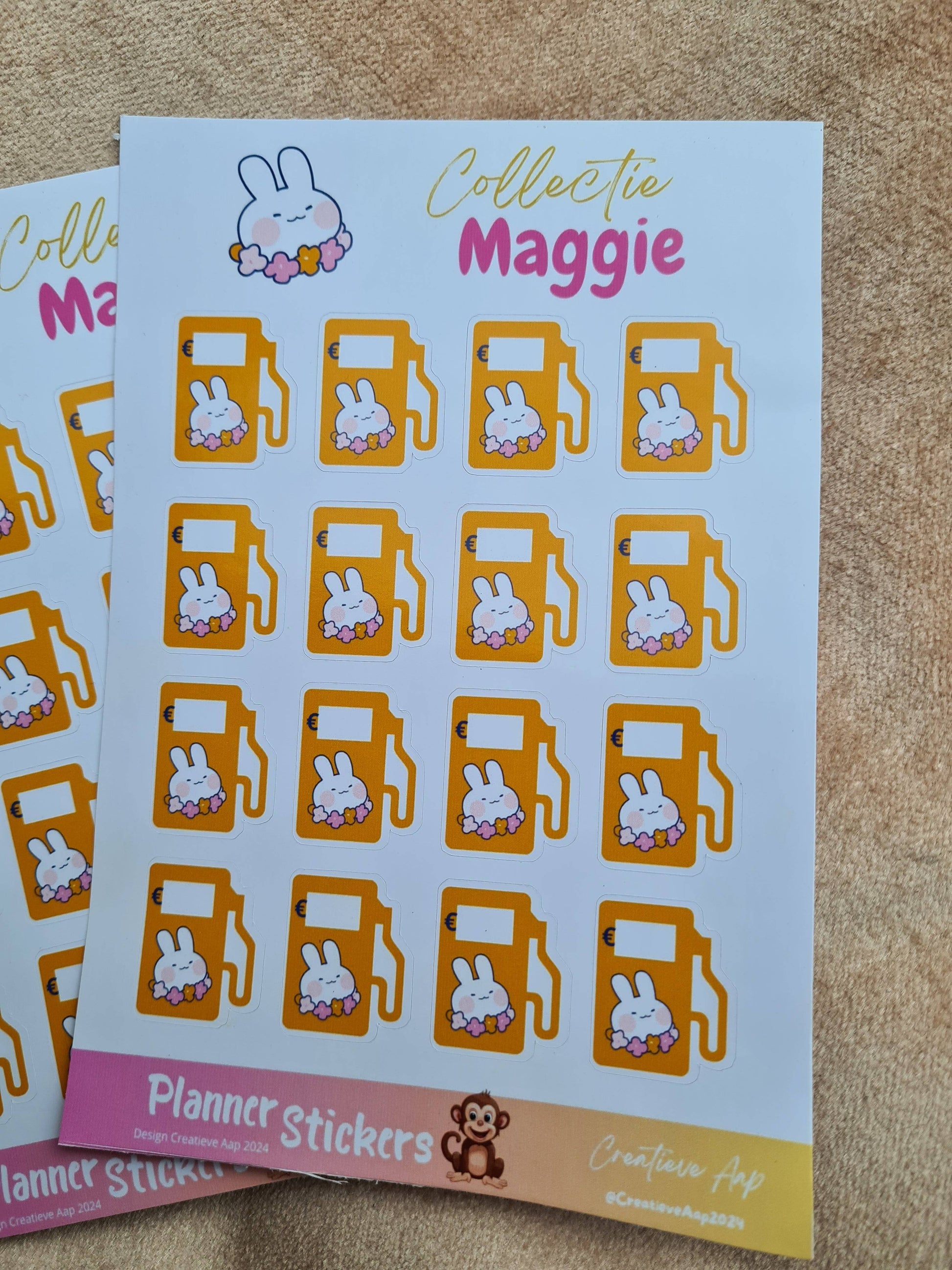 Brandstof tracker Planner Stickers - Maggie Collectie - Vrolijke Kawaii Witte Konijn - Formaat Stickervel 11 x 16 cm - 20 Stickers per Vel - Creatieve Aap