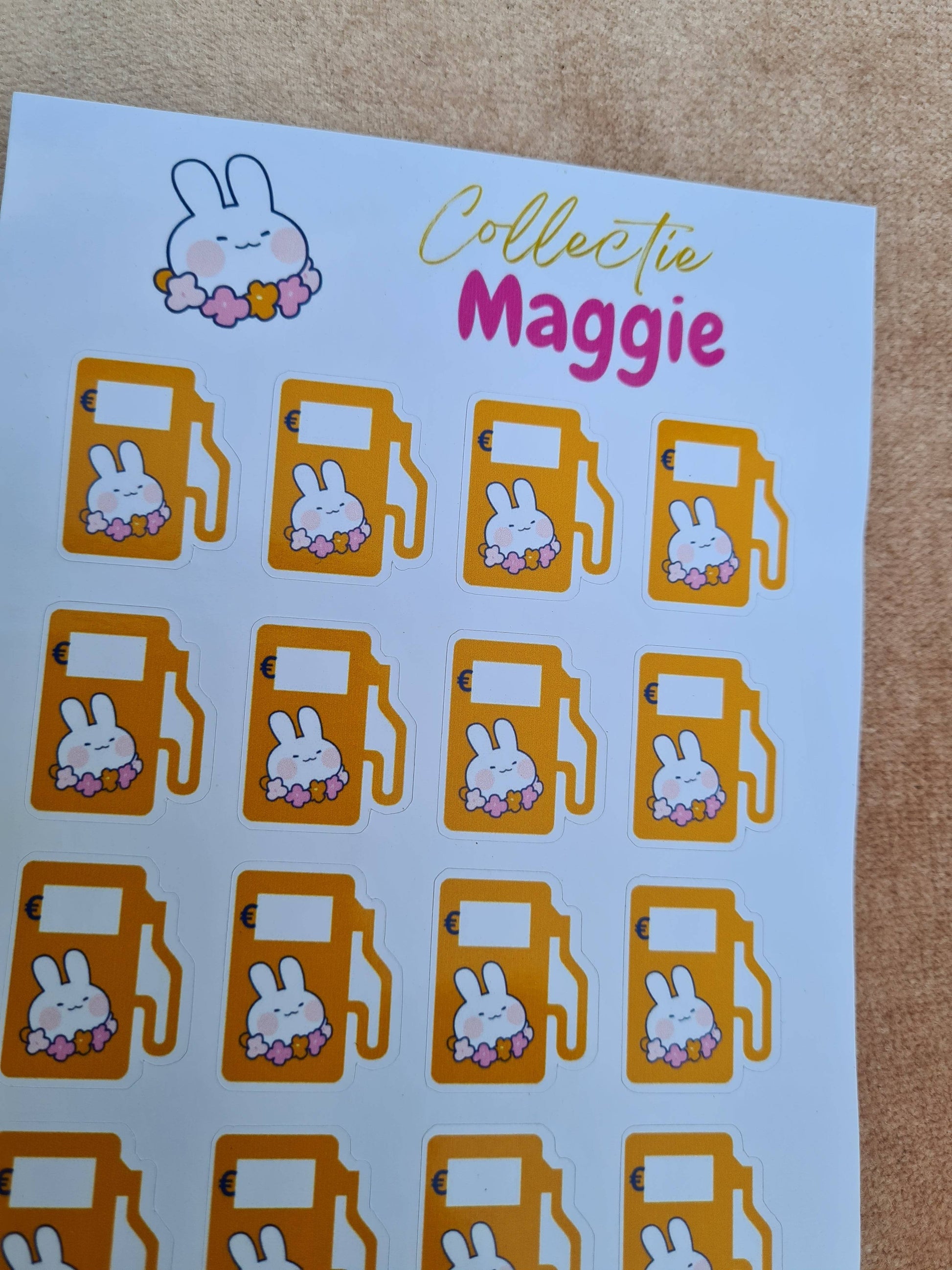 Brandstof tracker Planner Stickers - Maggie Collectie - Vrolijke Kawaii Witte Konijn - Formaat Stickervel 11 x 16 cm - 20 Stickers per Vel - Creatieve Aap