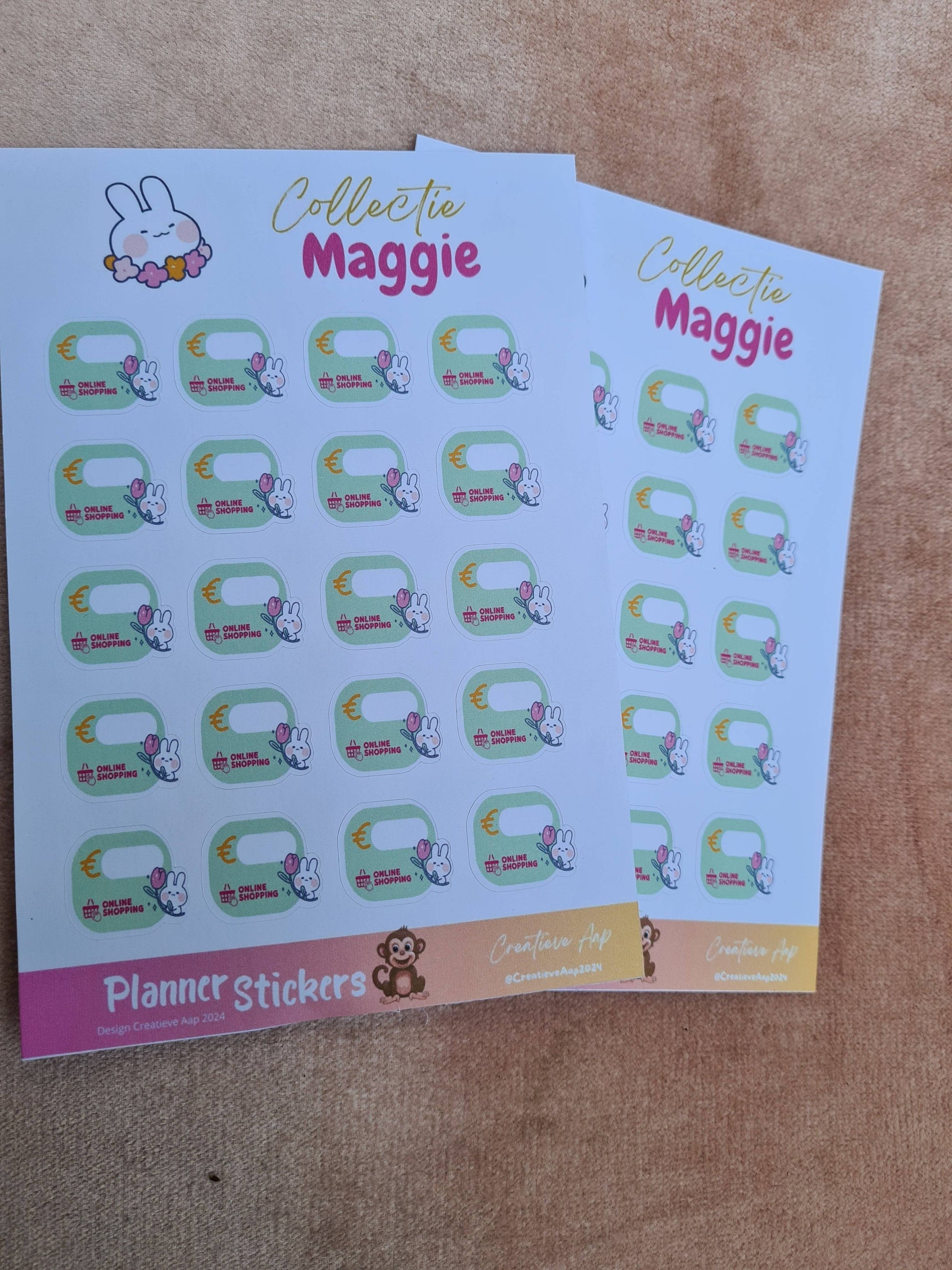 Budget online shop tracker Planner Stickers - Maggie Collectie - Vrolijke Kawaii Witte Konijn - Formaat Stickervel 11 x 16 cm - 20 Stickers per Vel - Creatieve Aap