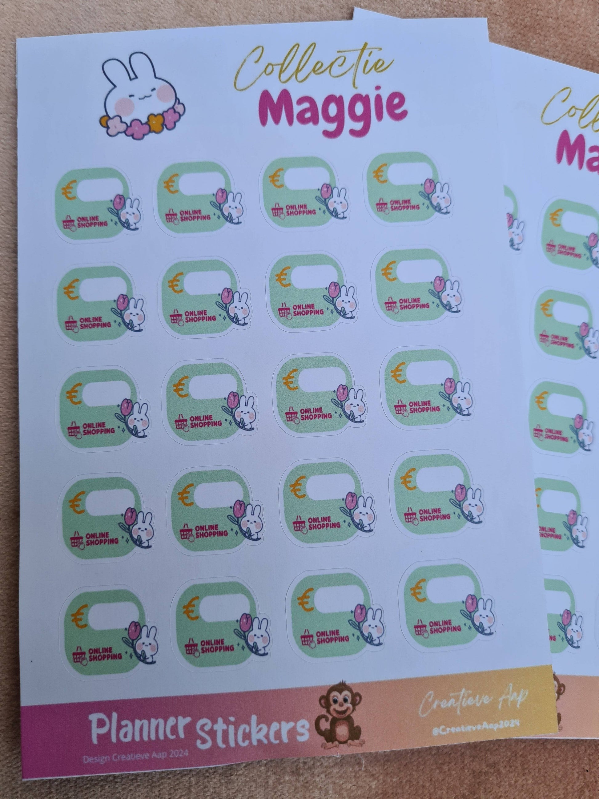 Budget online shop tracker Planner Stickers - Maggie Collectie - Vrolijke Kawaii Witte Konijn - Formaat Stickervel 11 x 16 cm - 20 Stickers per Vel - Creatieve Aap