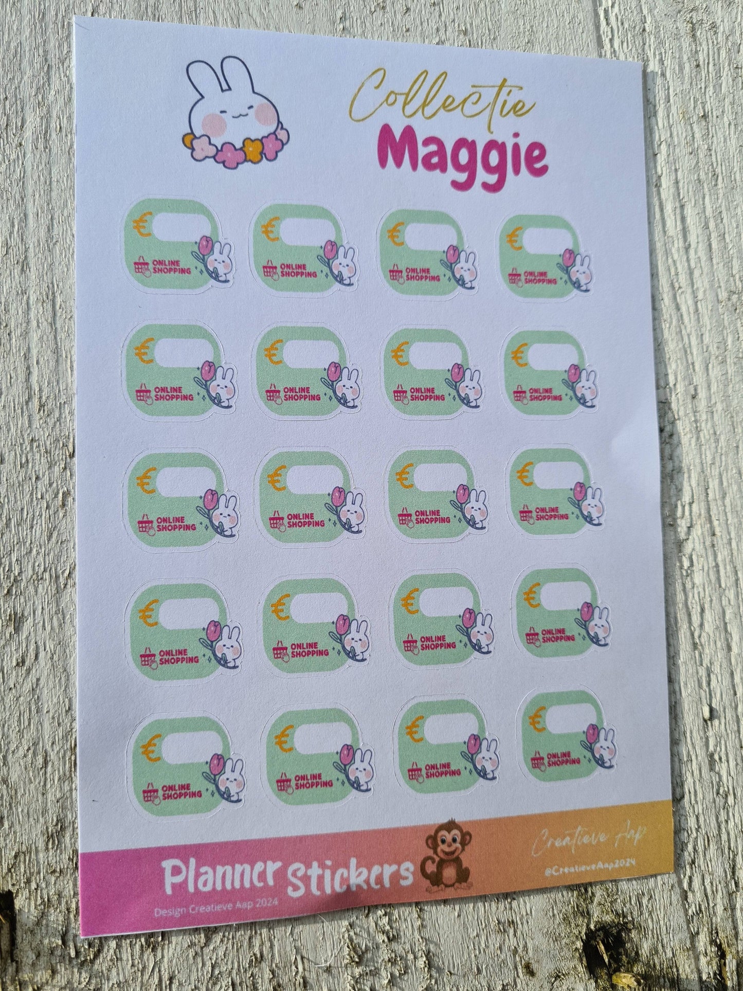 Budget online shop tracker Planner Stickers - Maggie Collectie - Vrolijke Kawaii Witte Konijn - Formaat Stickervel 11 x 16 cm - 20 Stickers per Vel - Creatieve Aap