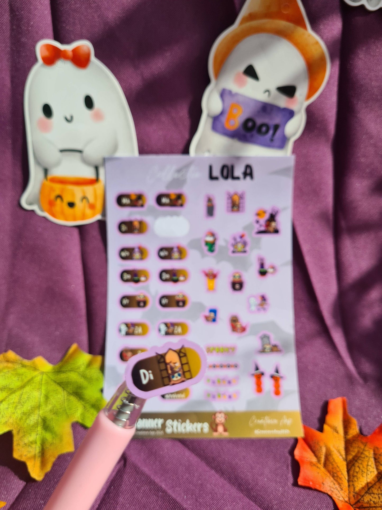 Planner Stickers Halloween Collectie "Lola de Luiaard" – Vinylstickers A5 formaat, Matte & Glans Afwerking - Creatieve Aap