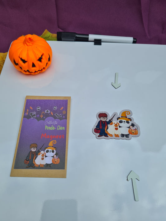 Magneet 6 cm Halloween Collectie "Panda-Chan" – Schattige Spook en Panda Magneet - Creatieve Aap