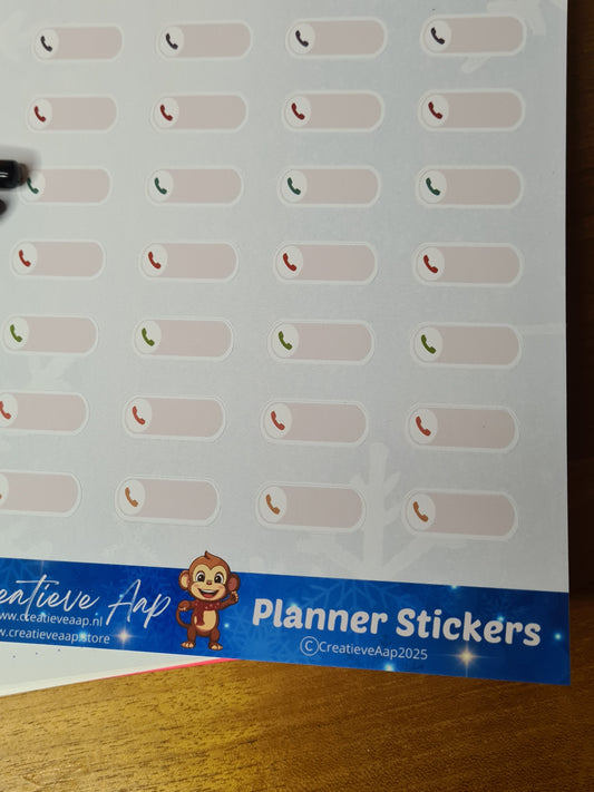 Hou je belafspraken op orde met deze bel-herinnering planner stickers. Verkrijgbaar in A6 en A5 formaat, matte of glanzende afwerking. Handgemaakt door Creatieve Aap.