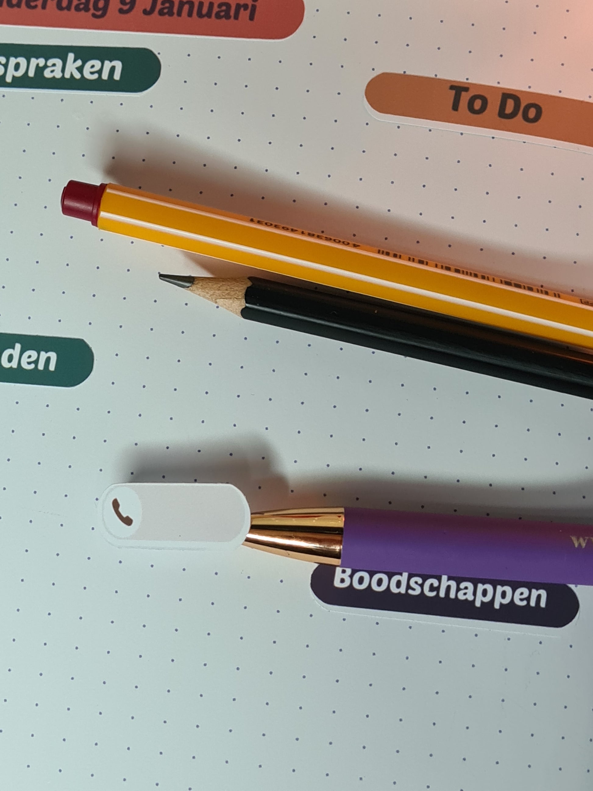 Hou je belafspraken op orde met deze bel-herinnering planner stickers. Verkrijgbaar in A6 en A5 formaat, matte of glanzende afwerking. Handgemaakt door Creatieve Aap.