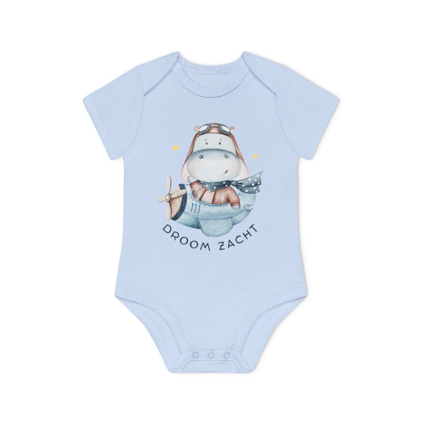 Nijlpaard Droom Zacht Romper – Babyromper met Vliegend Nijlpaard | Biokatoen in 4 Kleuren Printify