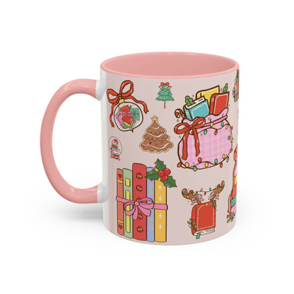 Kerst Mok – Christmas Booklover (330 ml) – Witte keramiek mok met gekleurde binnenkant & oor