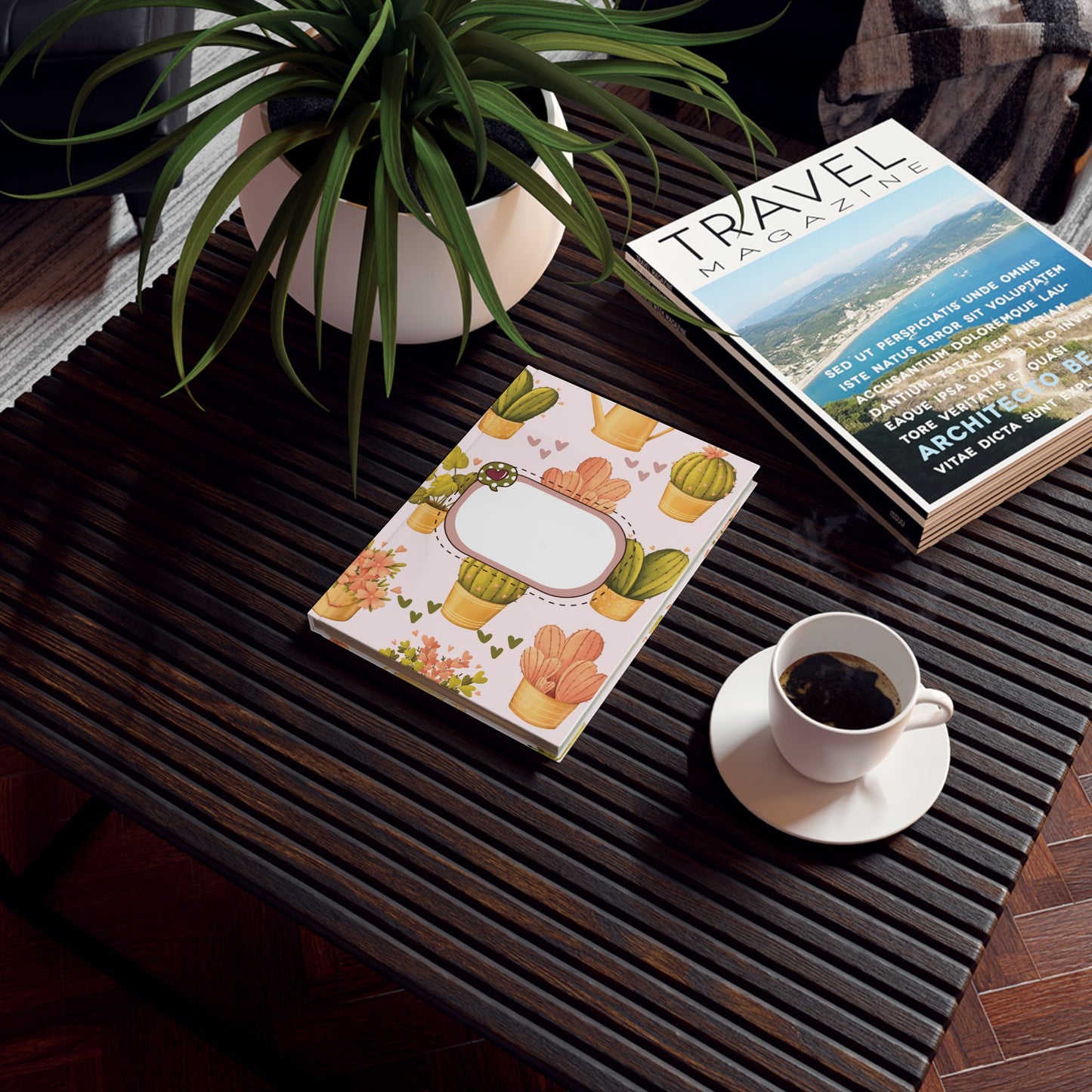 Notitieboek met cactus design – 13,2 x 18,8 cm, hardcover met vrolijke plantenprint. Ideaal als bullet journal, schetsboek of scrapbook – Creatieve Aap. 