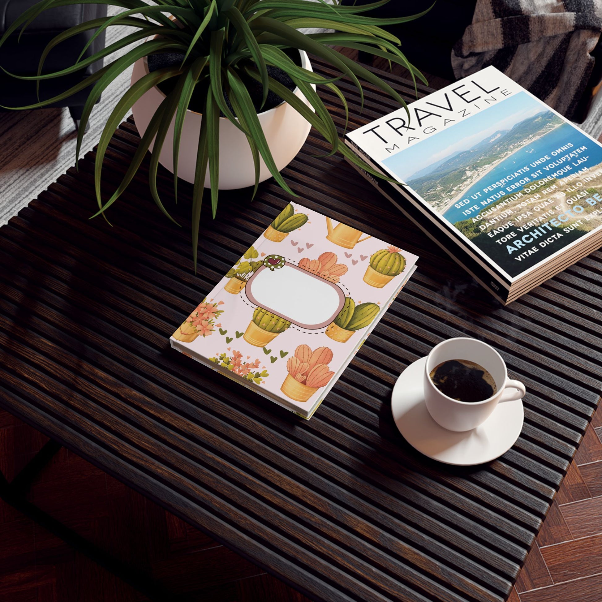 Notitieboek met cactus design – 13,2 x 18,8 cm, hardcover met vrolijke plantenprint. Ideaal als bullet journal, schetsboek of scrapbook – Creatieve Aap. 