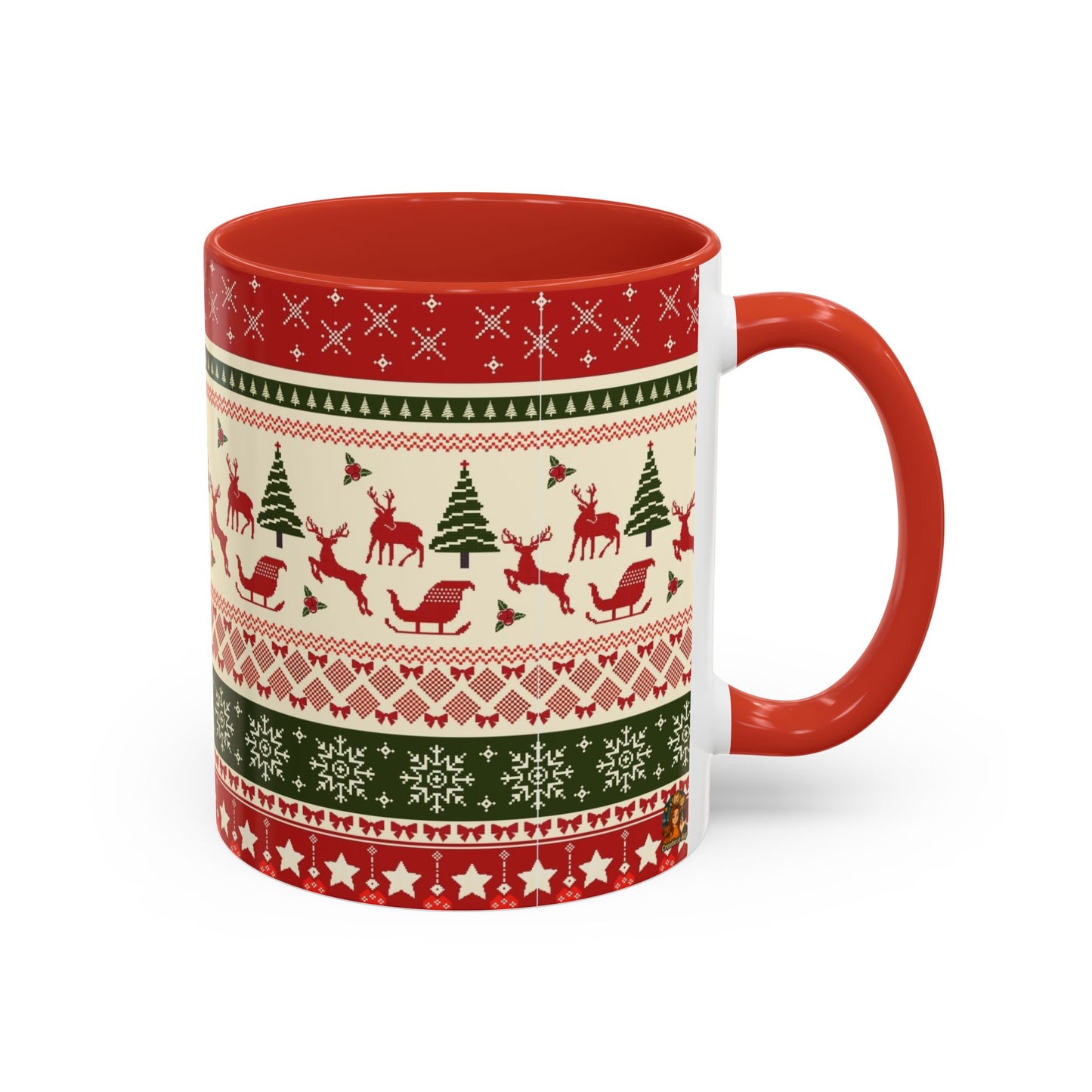 Kerst Vibes Mok – Scandi Knit Pattern – 330 ml Keramiek