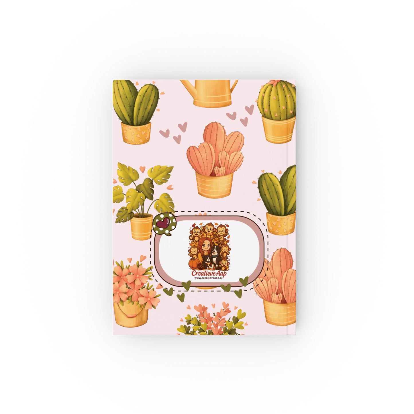 Achterkant notitieboek cactus design met volledige wraparound print. Hoogwaardig 90 gsm papier, 128 pagina’s – Creatieve Aap