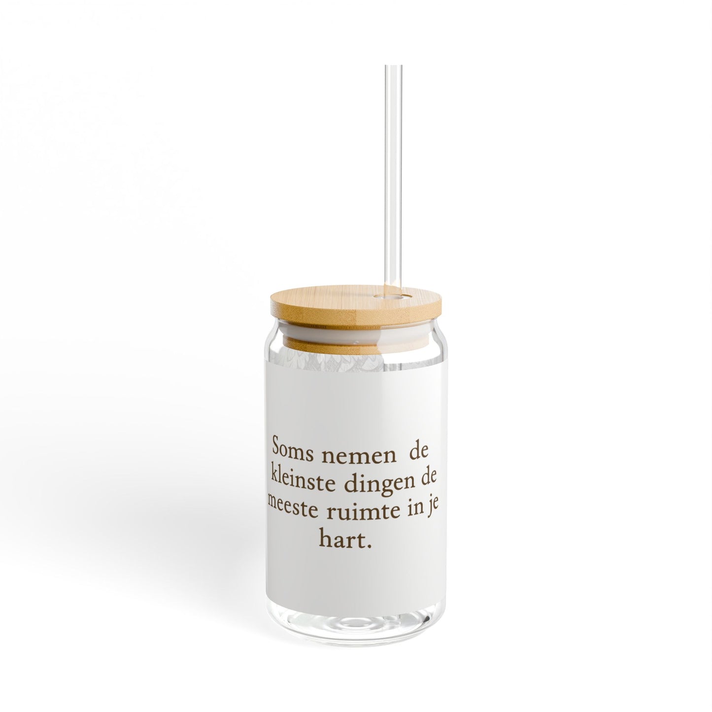 Drinkglas Berenwijsheid 473 ml – Met Quote en Illustratie – Glas met Bamboe Deksel en Rietje