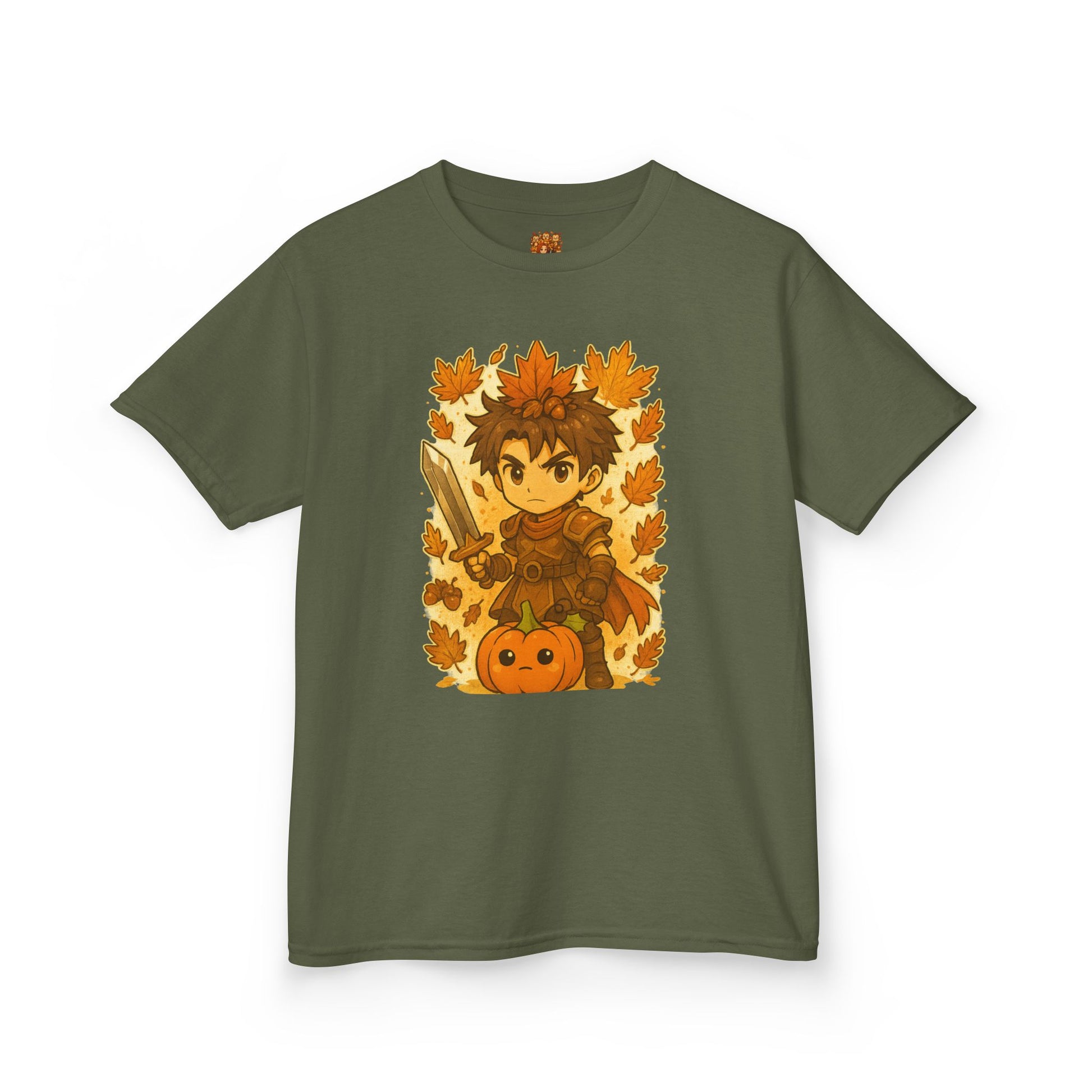 Kawaii anime warrior strijder kids shirt herfst grey. Bedrukking aan voorkant
