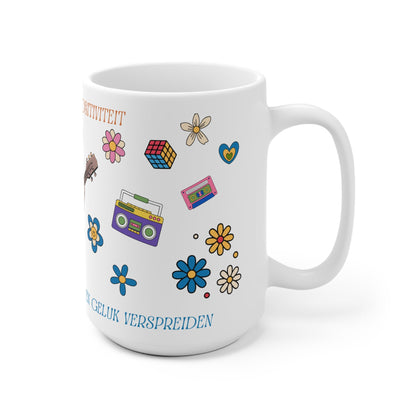 Mok "De Kracht van Positiviteit" – Kat met Gitaar – Retro Flower Power Design (325 ml & 440 ml) Printify