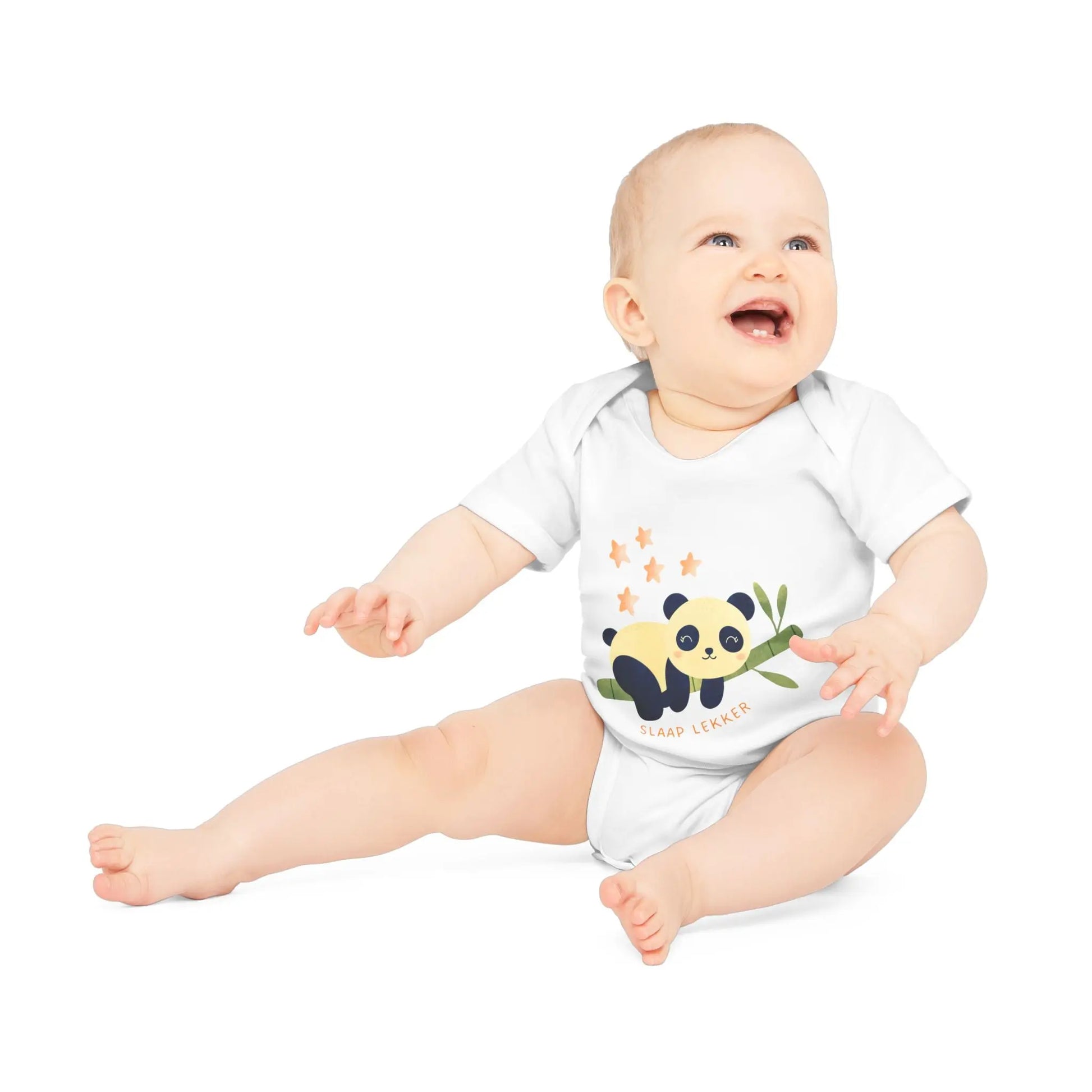 Panda Slaap Lekker Romper – Babyromper met Schattige Panda & Sterretjes | Biokatoen Printify