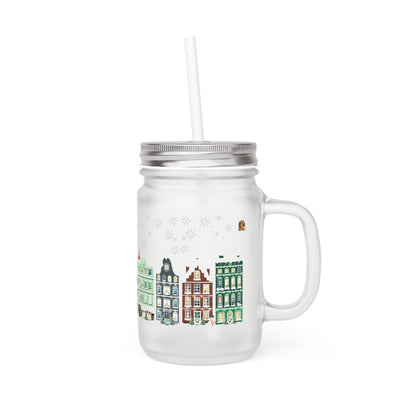 Mason Jar ‘Kerst Stad’ (Frosted Glass)