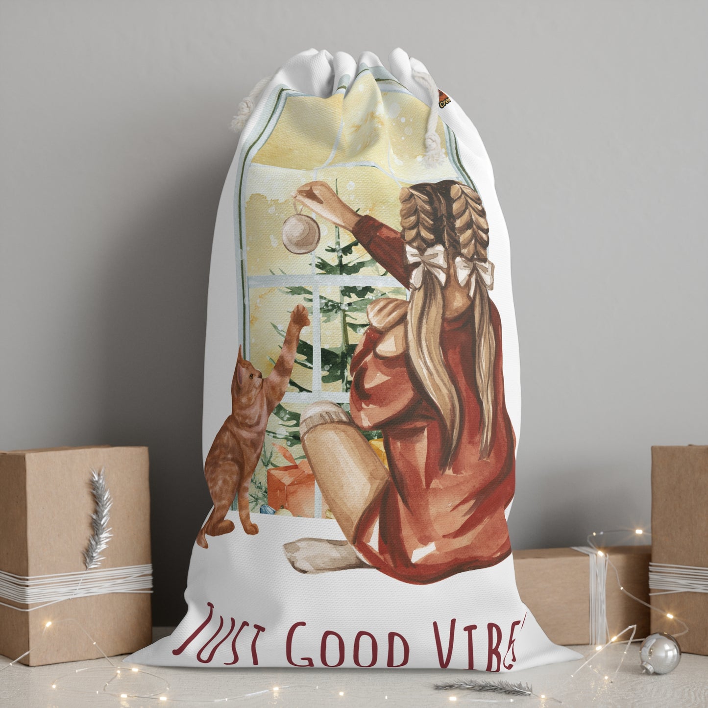 🎁 Duurzame Cadeauzak – Just Good Vibes (55 × 85 cm)