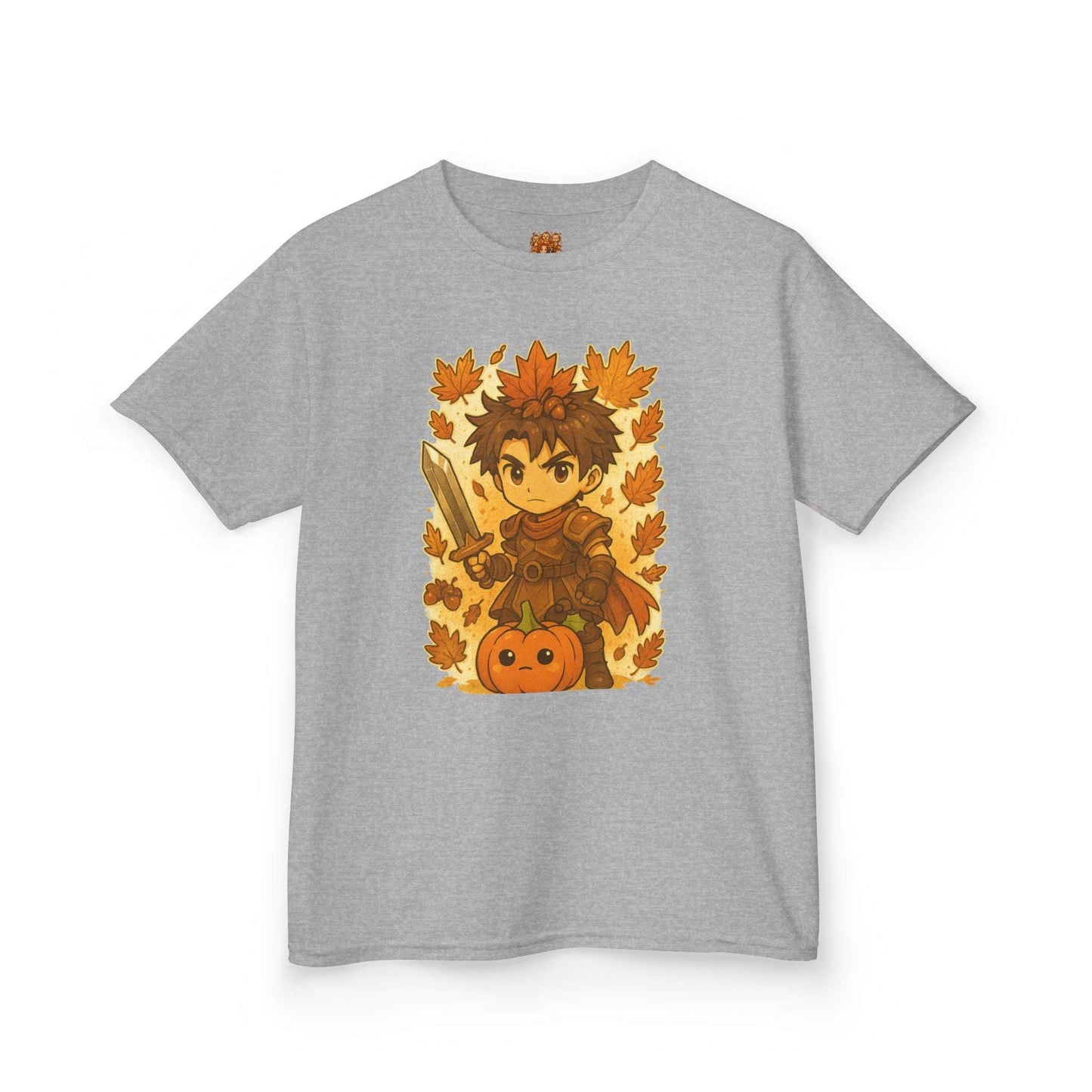 Kawaii anime warrior strijder kids shirt herfst grijs. Bedrukking aan voorkant