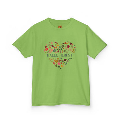 Hallo Herfst hart herfst decoratie kinder shirt lime. Bedrukking voor