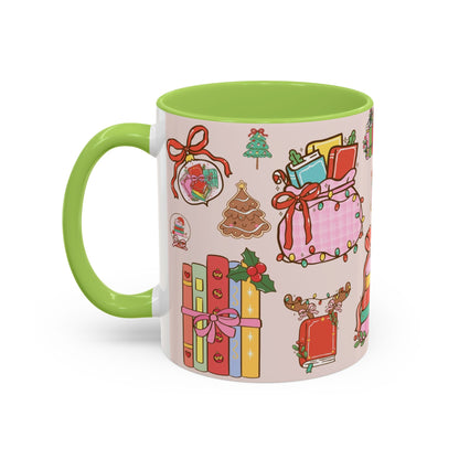 Kerst Mok – Christmas Booklover (330 ml) – Witte keramiek mok met gekleurde binnenkant & oor