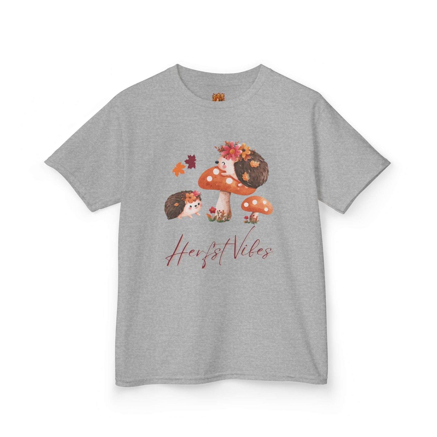 Herfst Vibes egel kinder shirt Grey met bedrukking voor