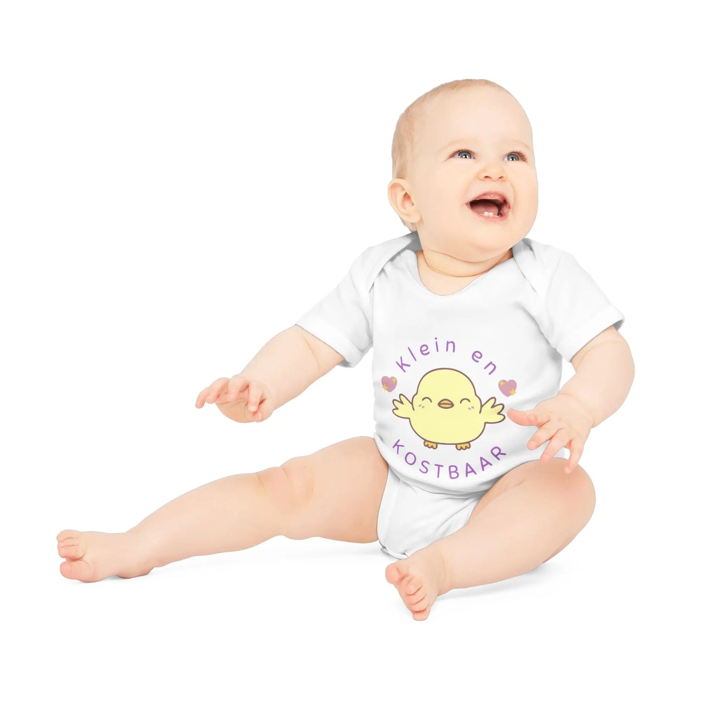 Klein en Kostbaar Romper – Babyromper met Schattig Kuikentje | Biokatoen in 4 Kleuren Printify