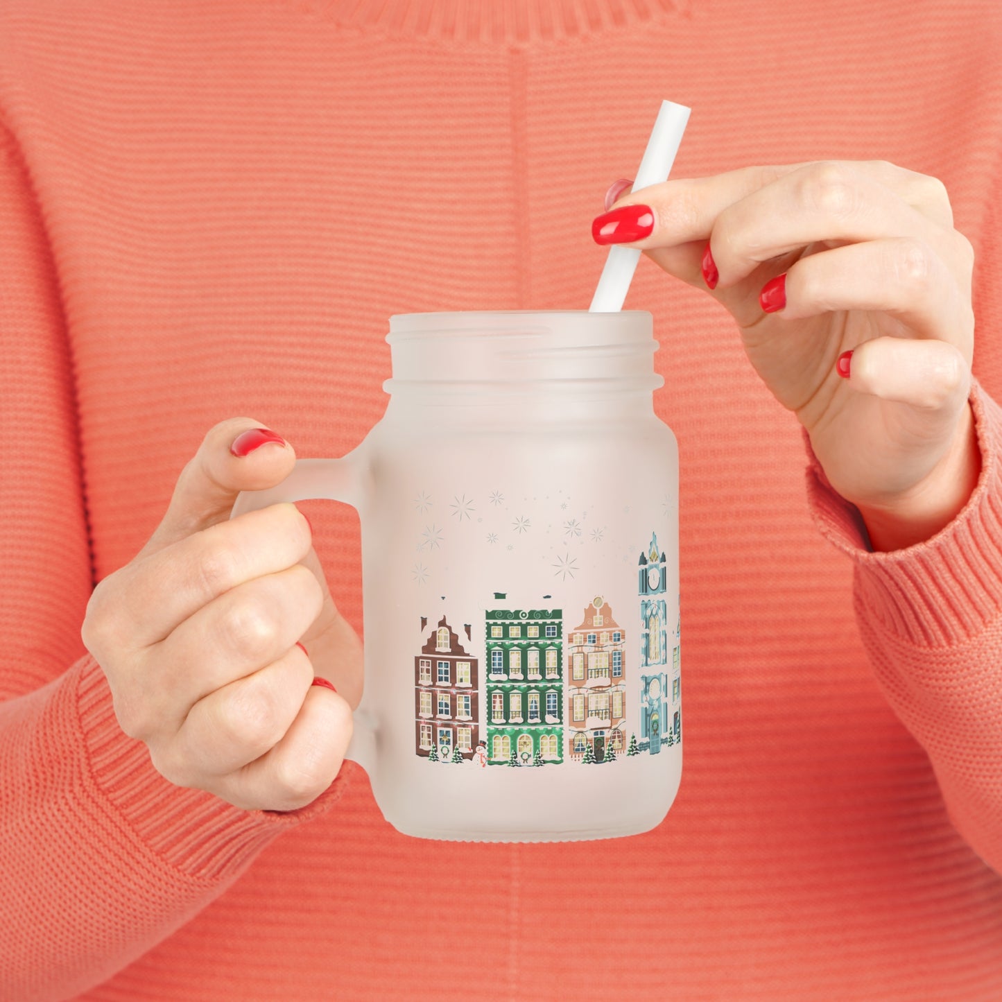 Mason Jar ‘Kerst Stad’ (Frosted Glass)