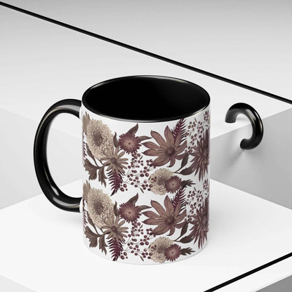 Bloemen Elegance Keramische Mok – 330 ml – Zwart Binnenkant - Creatieve Aap