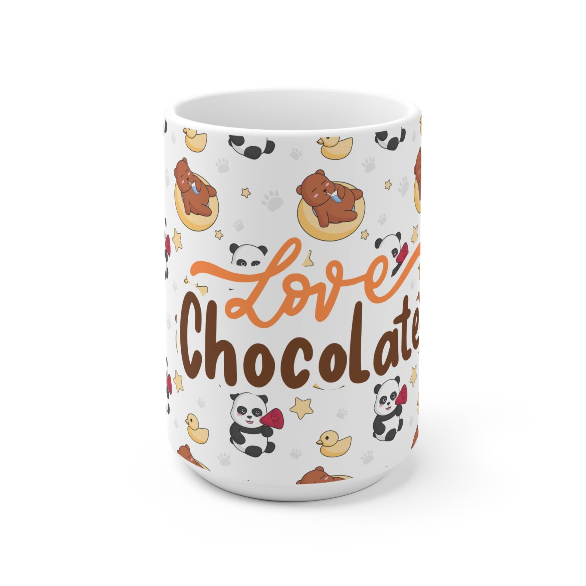 Mok “Love Chocolate” met Panda & Teddybeer Design – 325 ml & 440 ml Printify