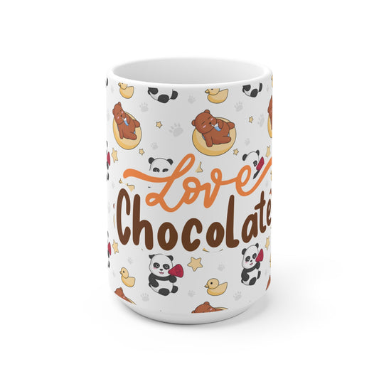 Mok “Love Chocolate” met Panda & Teddybeer Design – 325 ml & 440 ml Printify