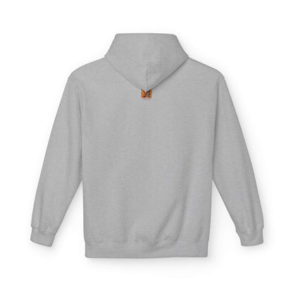 Hoodie anime hallo herfst adult achterkant. Boven rug kleine brand logo Creatieve Aap. Kleur Sporty Grey