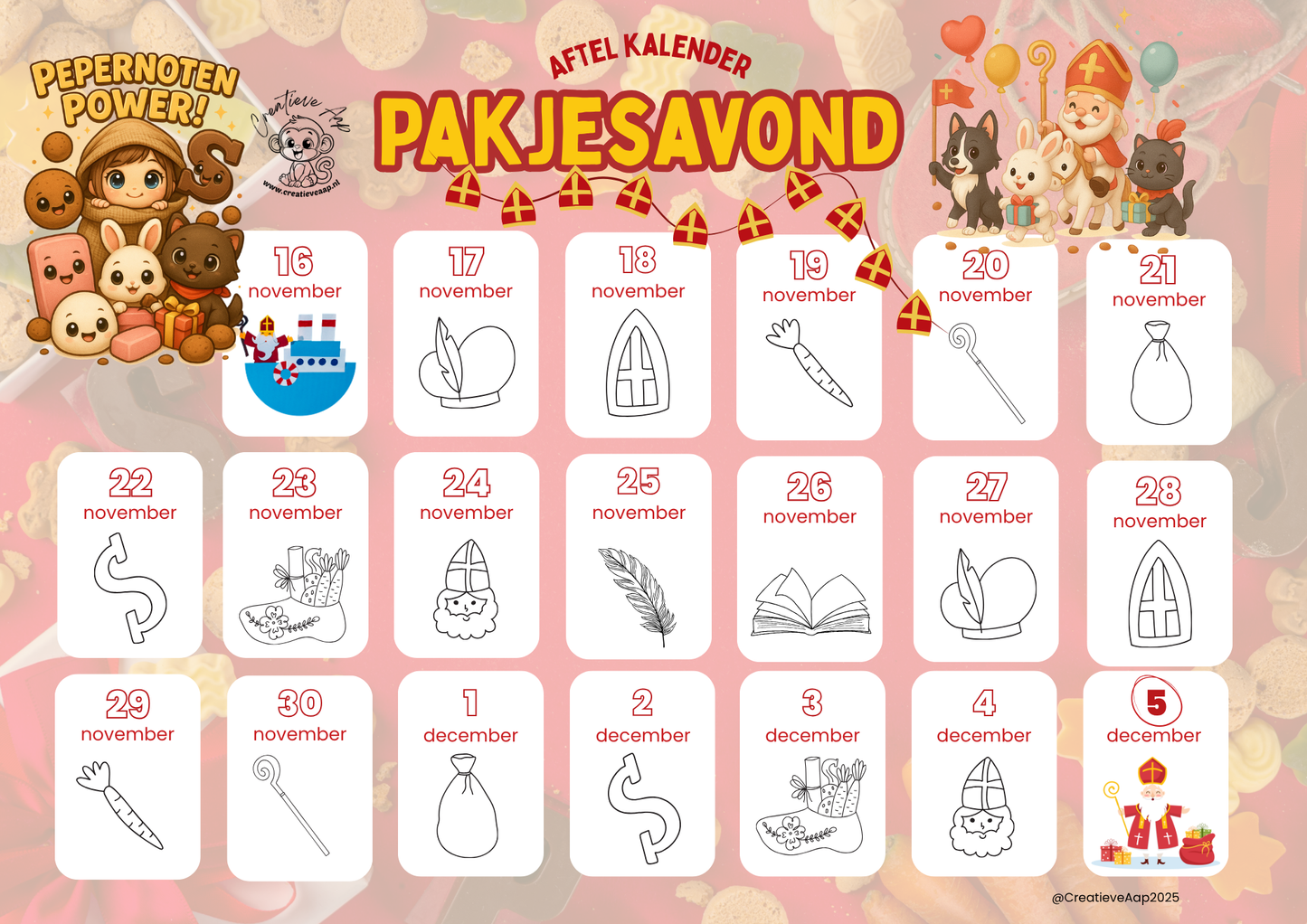 Sinterklaas Aftelkalender – Pakjesavond Editie 2025
